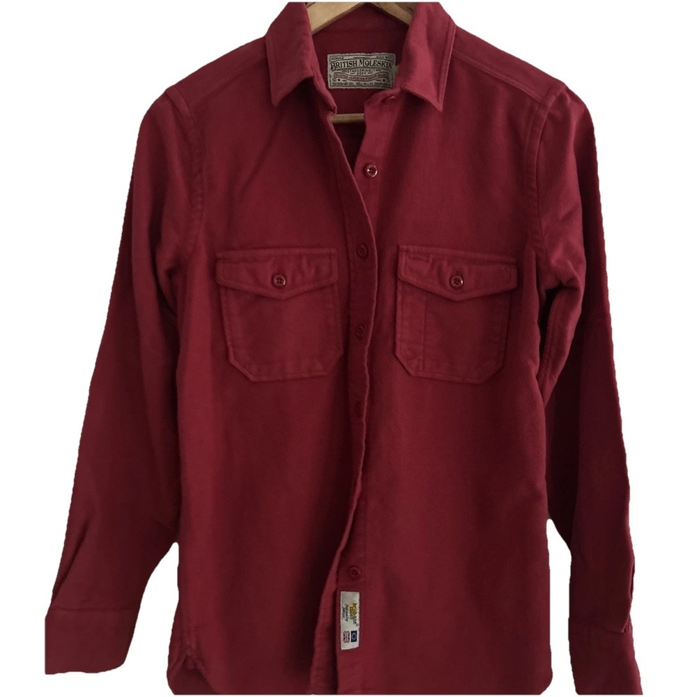 Guideboat Co XS British Moleskin Red Button Down Shirt Flannel Portugal Workwear